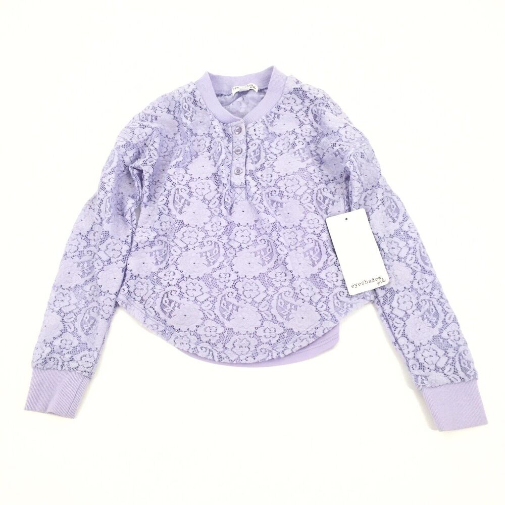 NWT Eyeshadow Girl Lace Long Sleeve Top Size 4/5 XXS Girls Light Purple Lilac
